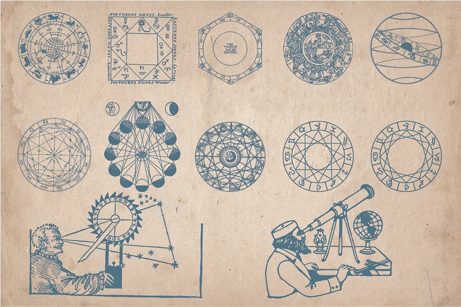 矢量占星术插图Vintage Astrology Illus