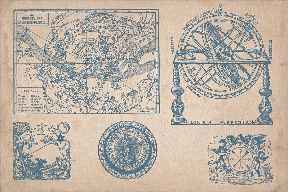 矢量占星术插图Vintage Astrology Illus