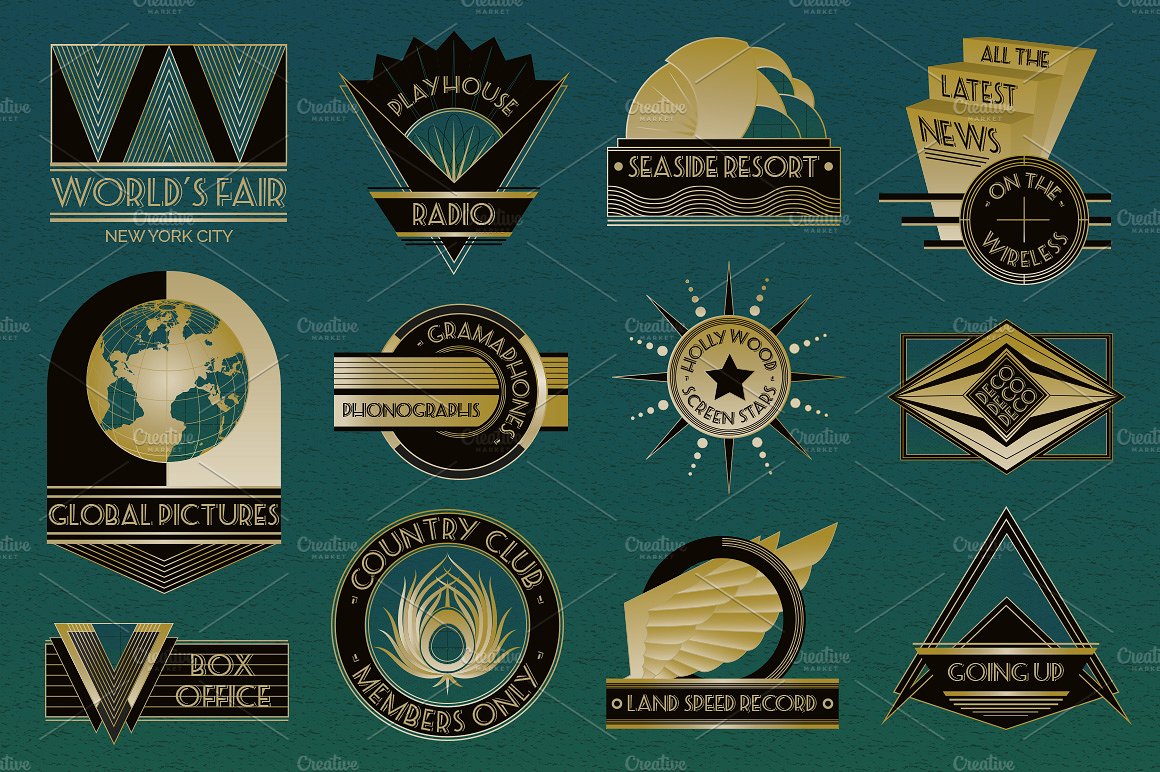 矢量艺术徽标设计素材Art Deco Logos Templ