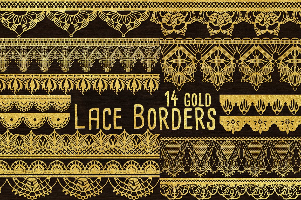金色花边边框设计素材Gold Clip Art - Lace