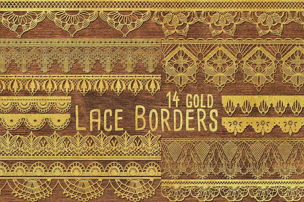 金色花边边框设计素材Gold Clip Art - Lace