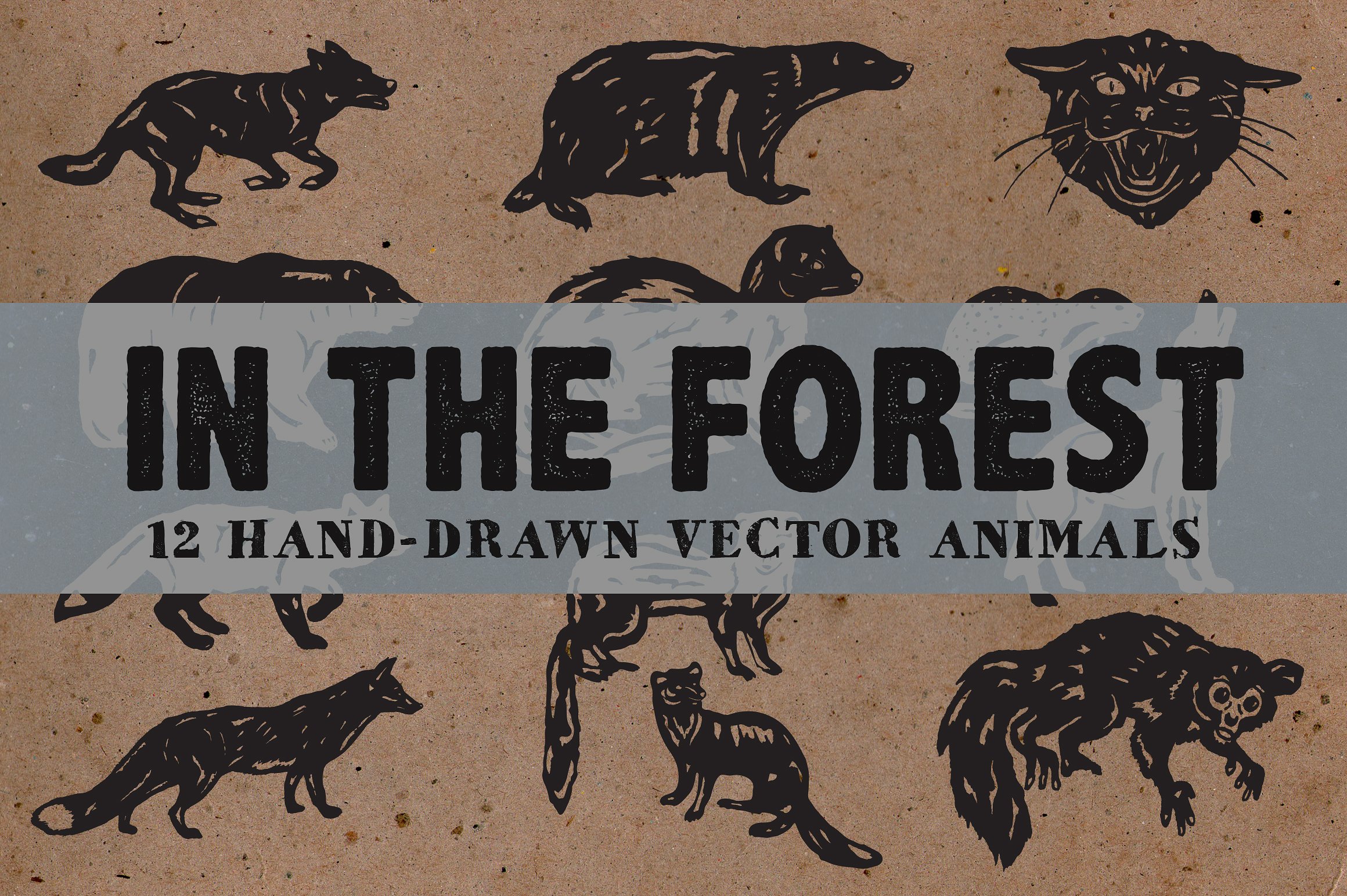 复古手绘动物设计素材In the forest