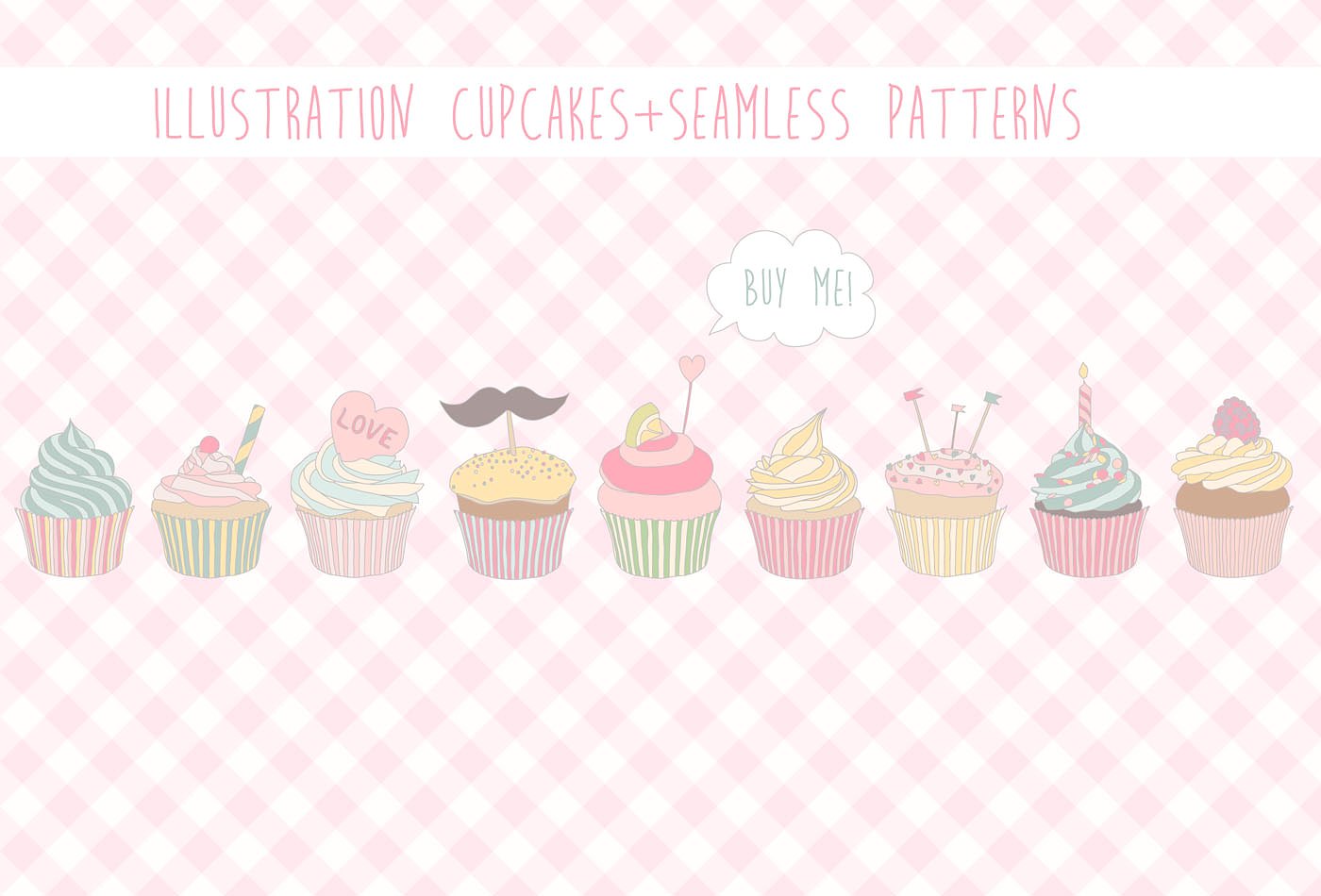 蛋糕图案-插图专业版Сupcakes Patterns -a