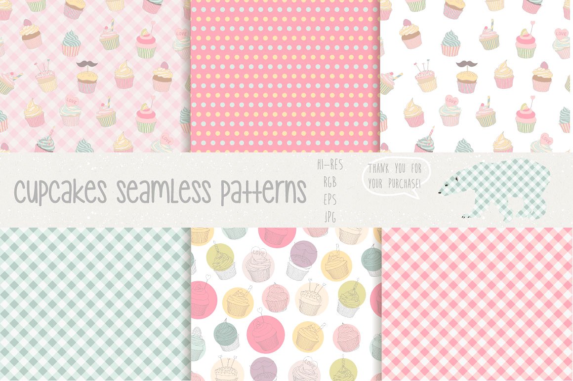 蛋糕图案-插图专业版Сupcakes Patterns -a