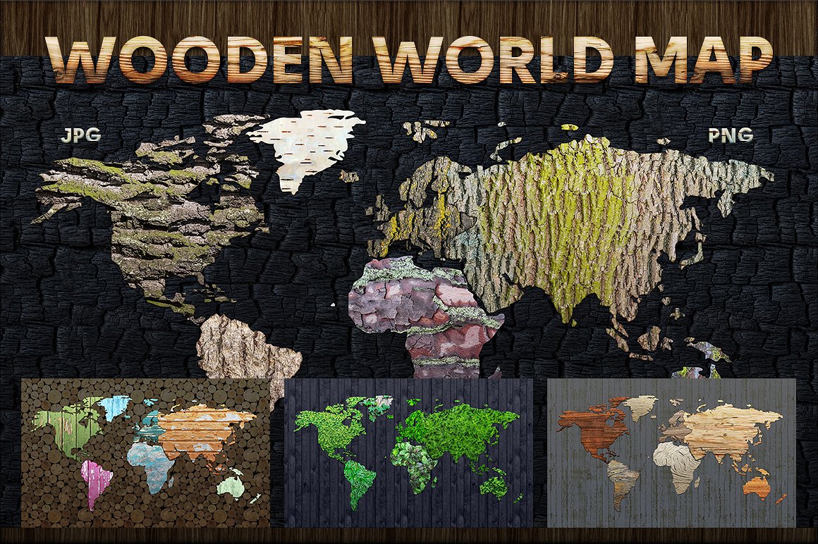 木质纹理世界地图Wood Texture World Map