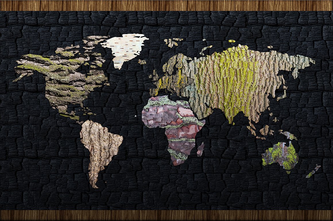 木质纹理世界地图Wood Texture World Map
