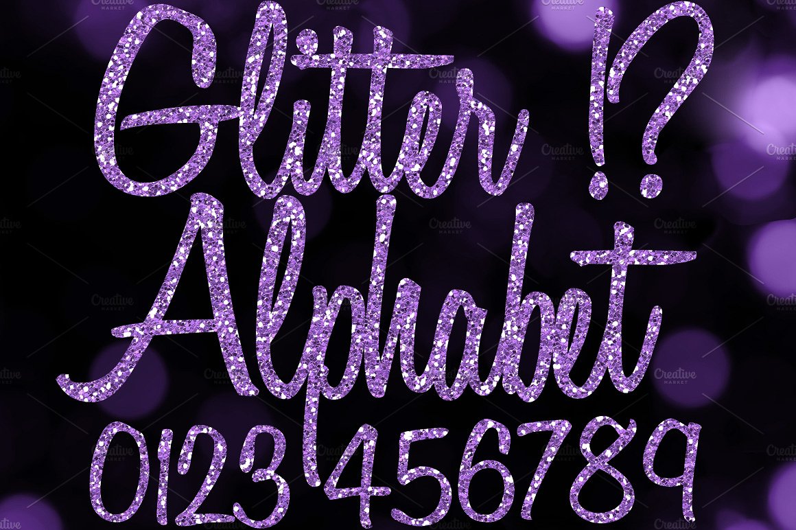 紫色闪光字母剪贴画Purple Glitter Alphab