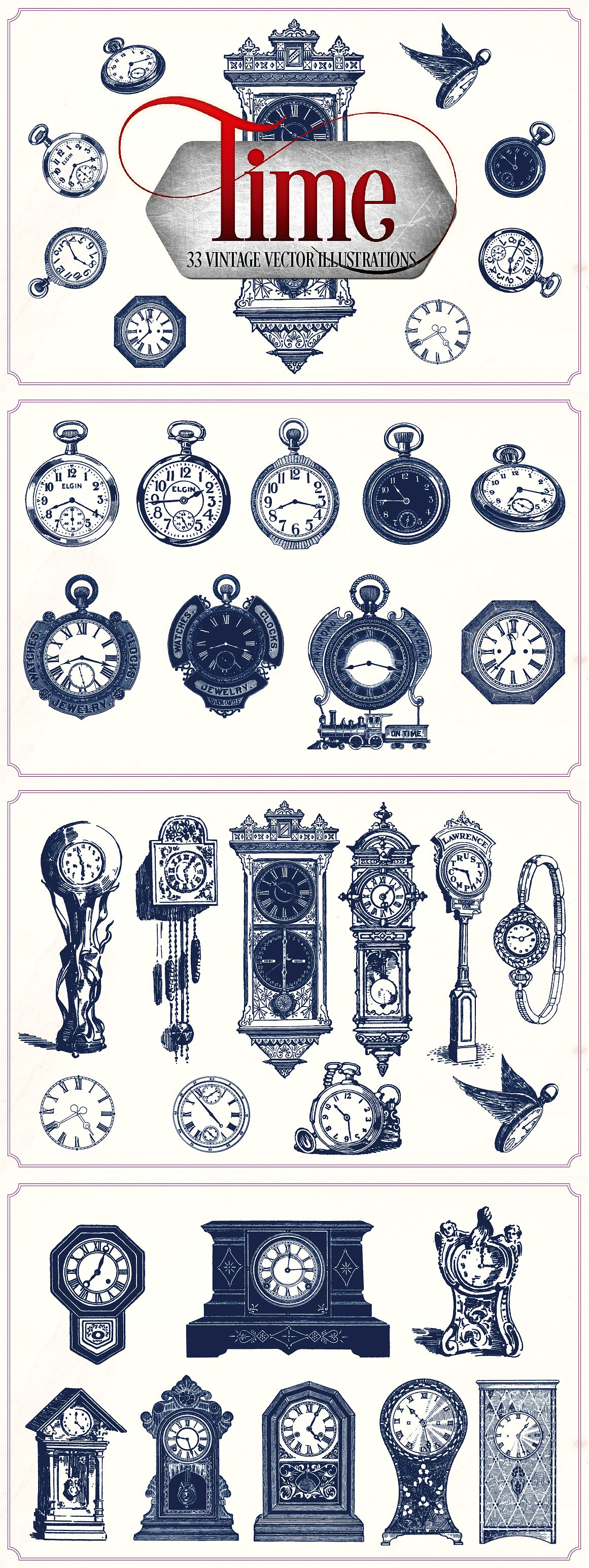 复古画作Vintage clocks and watches