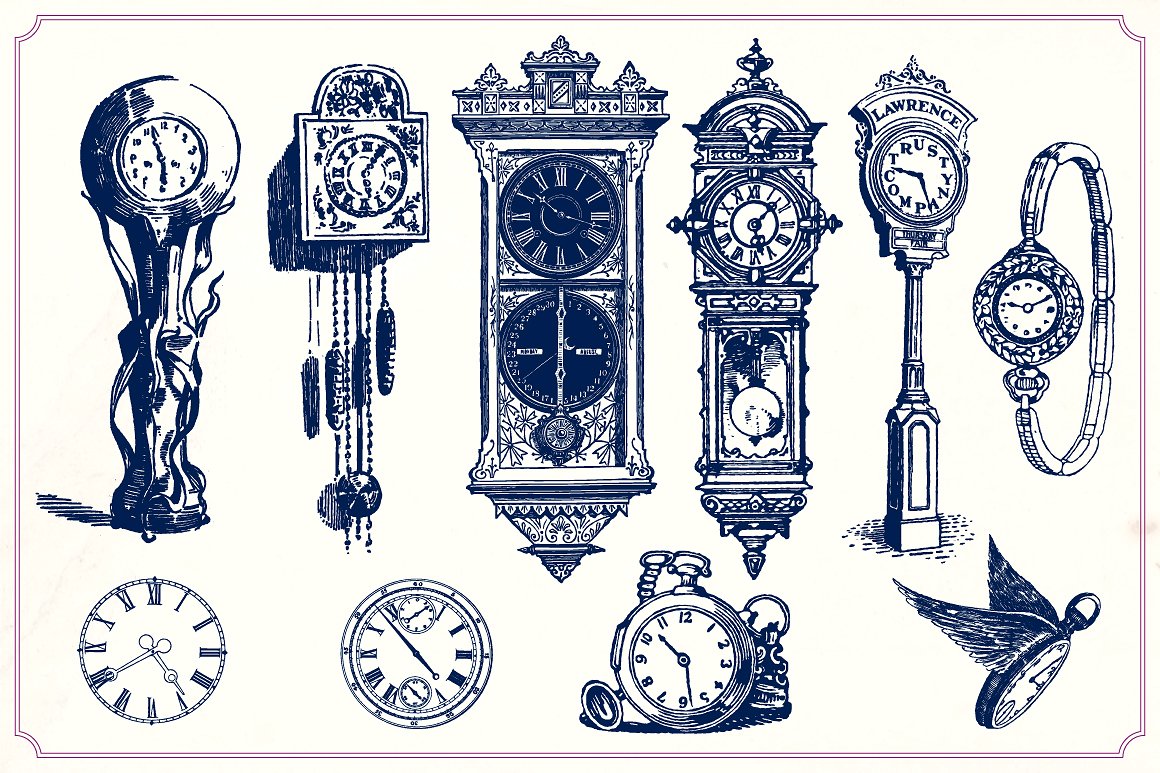 复古画作Vintage clocks and watches