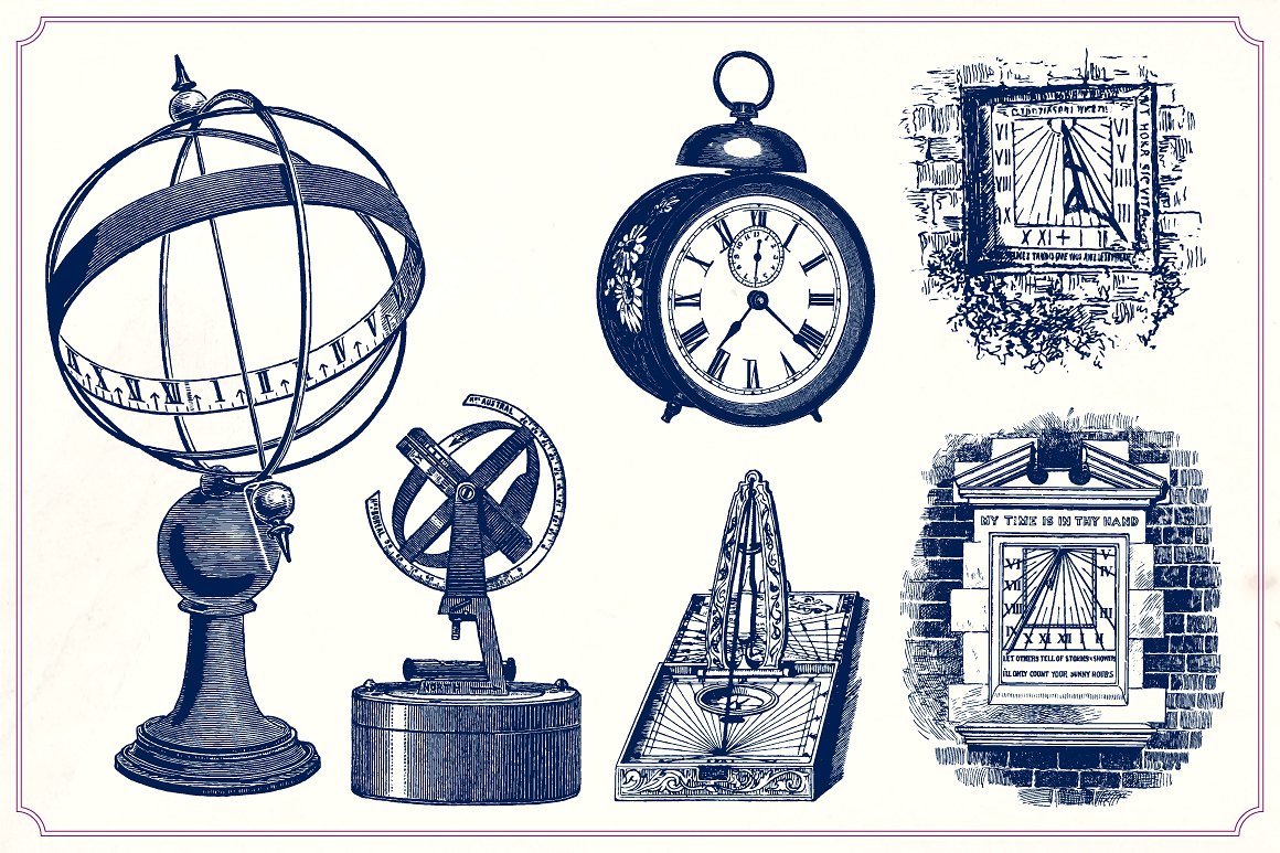 复古插图Vintage clocks and watches