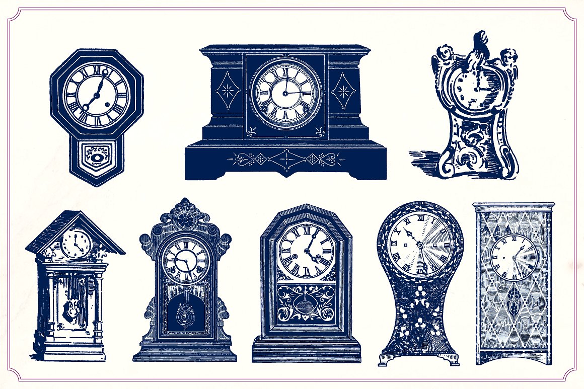 复古插图Vintage clocks and watches