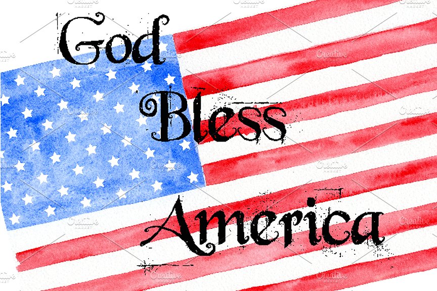 手绘水彩美国国旗设计素材Watercolor America