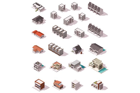 建筑物和道路Isometric suburb map #30