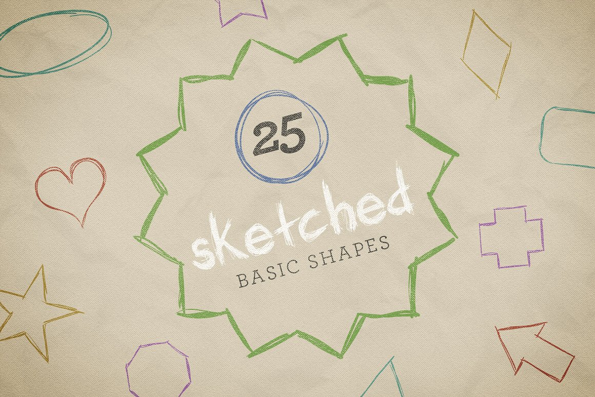 手绘涂鸦形状设计素材Sketched Basic Shape