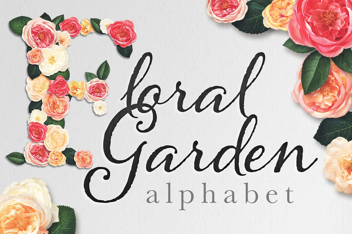 花卉字母合集设计素材Floral Garden Alphab
