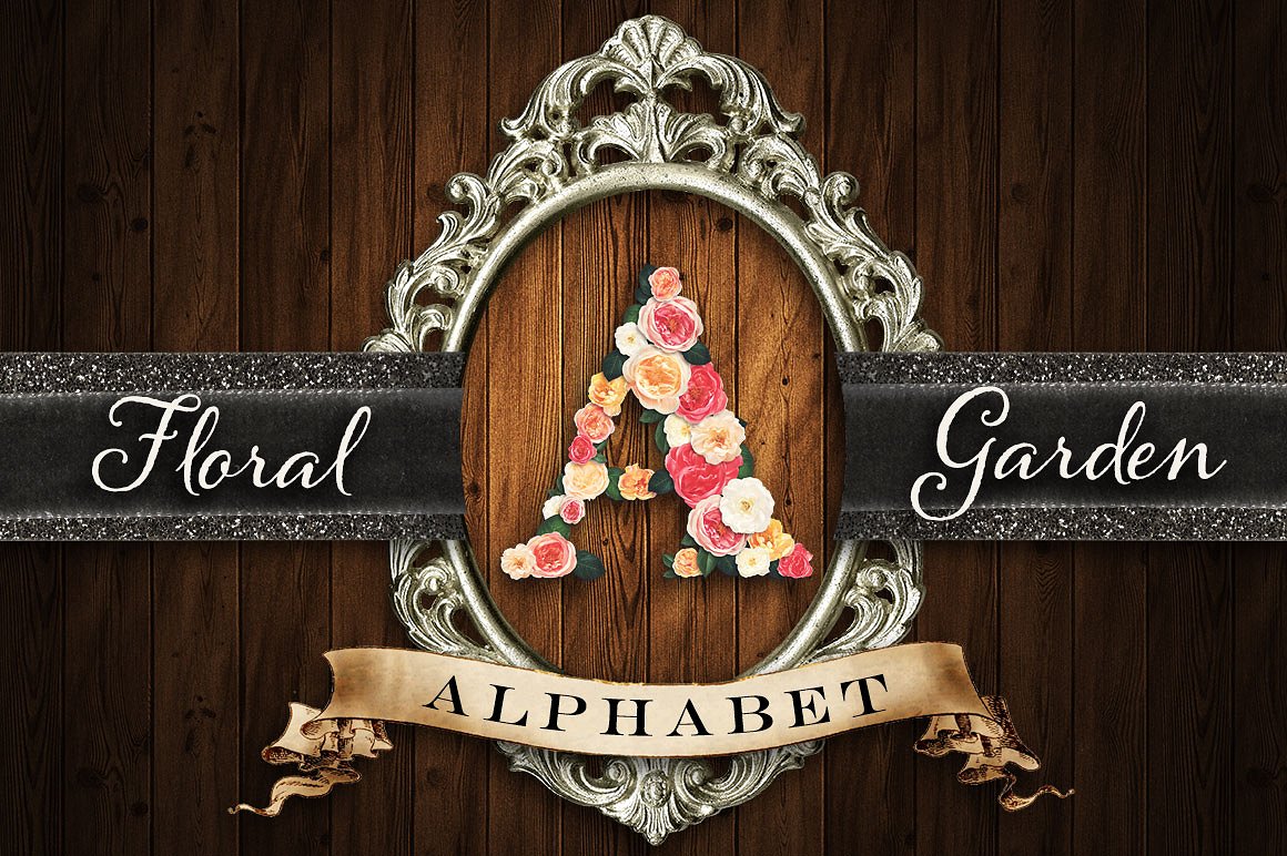 花卉字母合集设计素材Floral Garden Alphab
