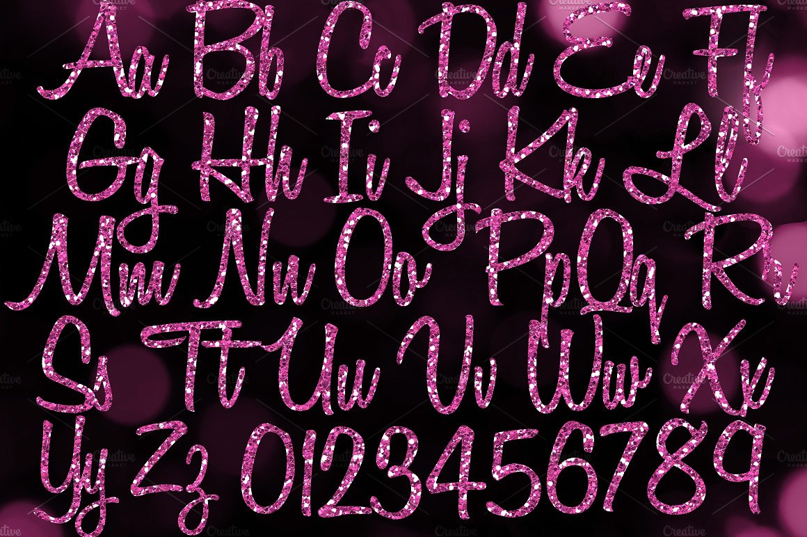 粉色闪光图案设计素材Pink Glitter Alphabe