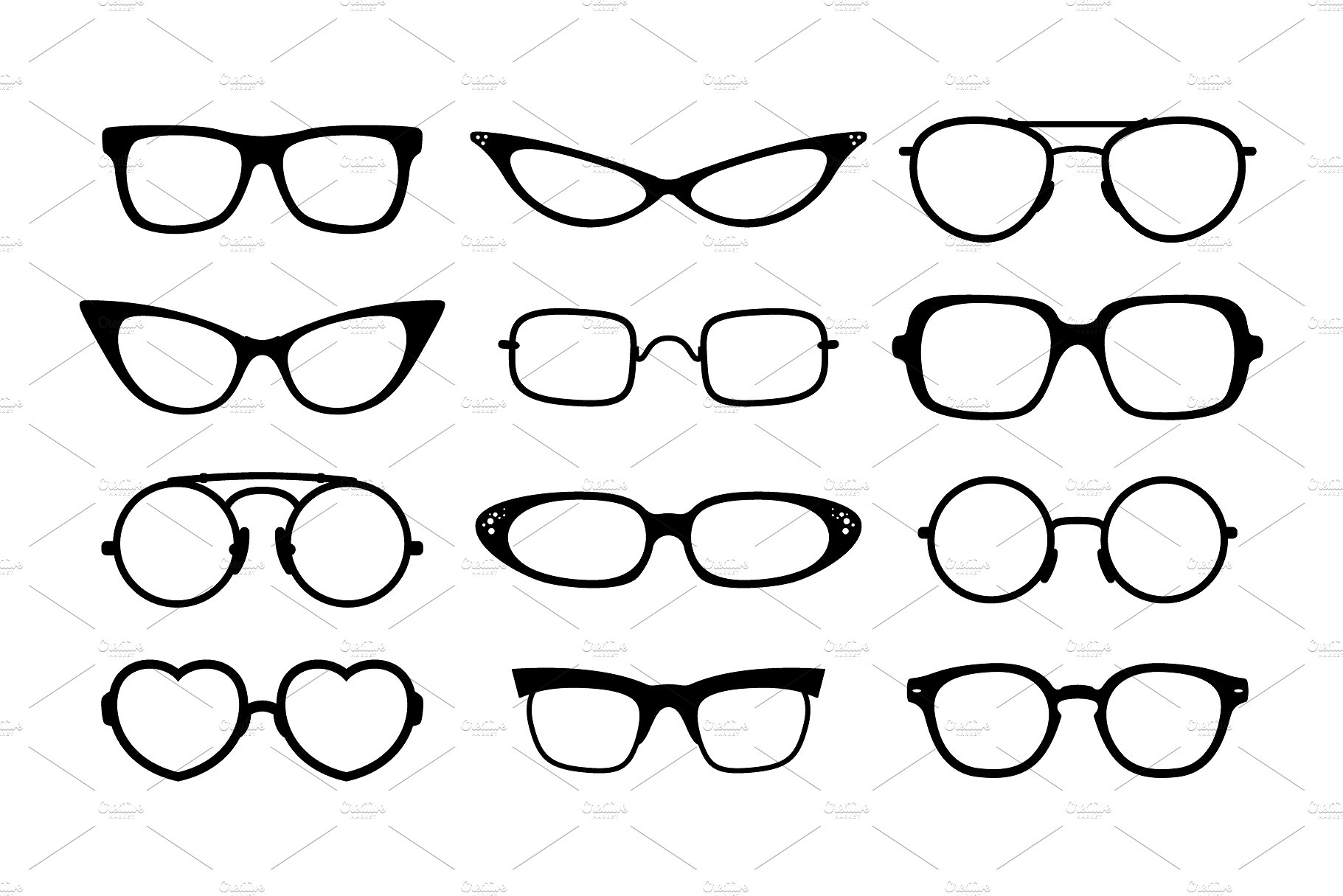 矢量剪影眼镜设计素材13 pairs of vector e