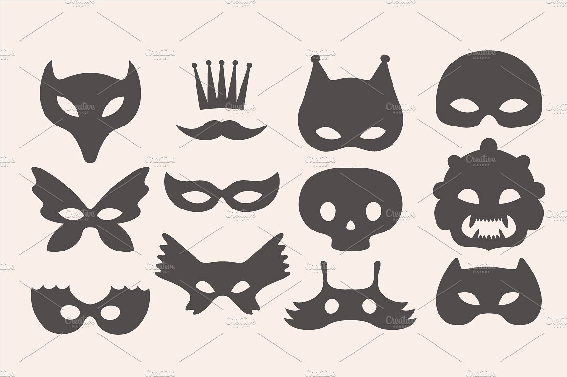 可爱插画素材Set of funny masks for p