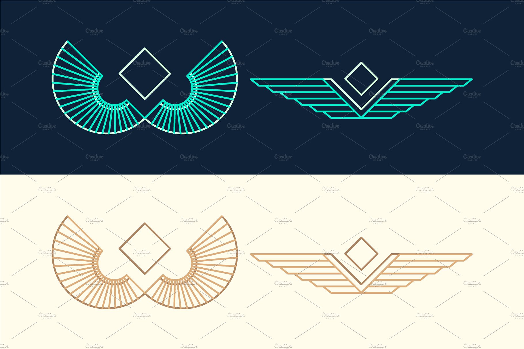 蓝色标志图案Set of linear style wing