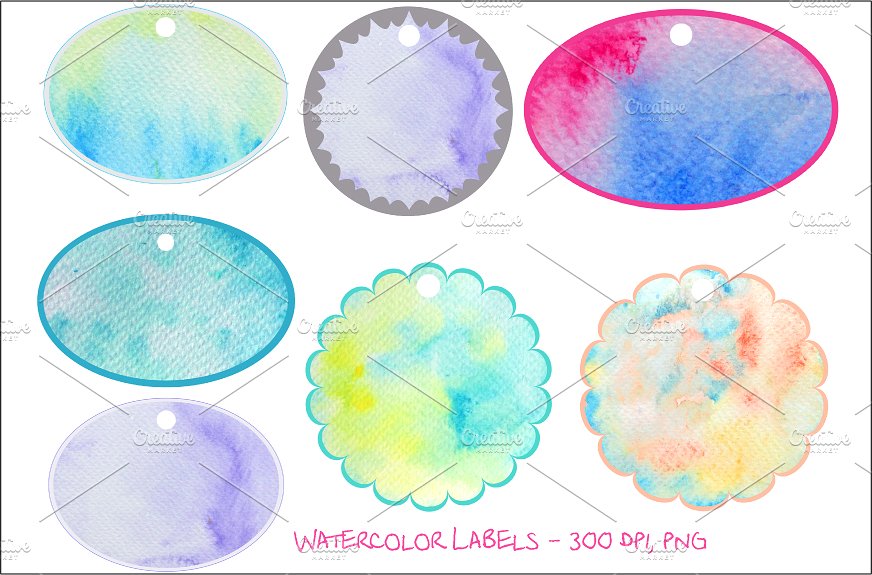 手绘水彩背景标签设计元素Watercolor Labels