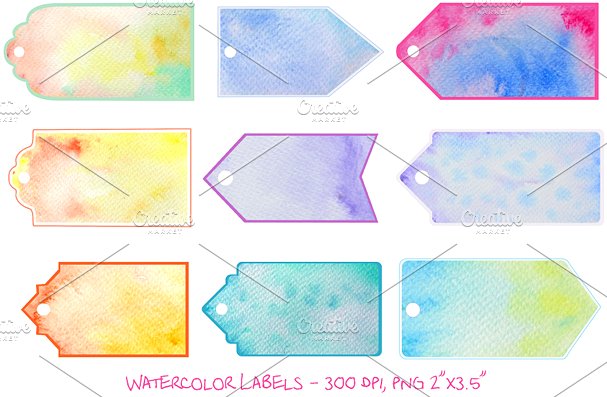 手绘水彩背景Watercolor Labels and Gi