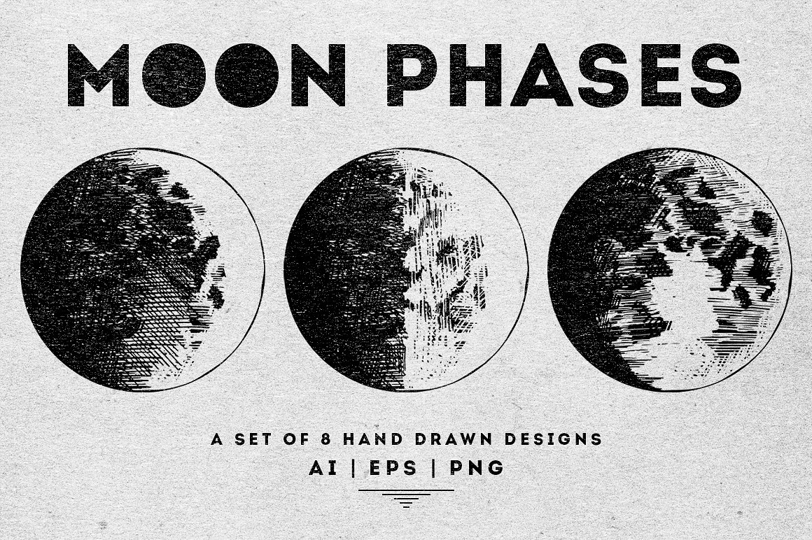 手绘月亮图形设计素材Moon Phases Clipart