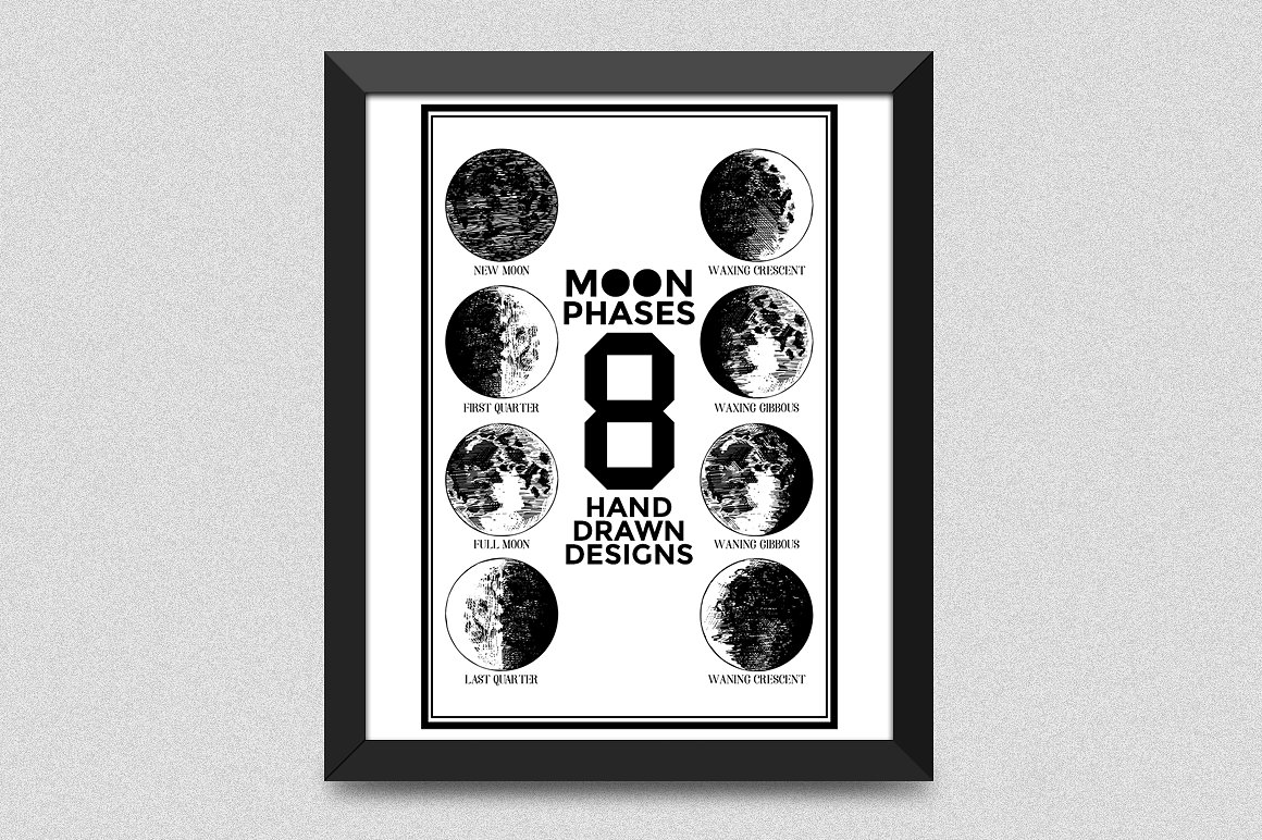 手绘月亮图形设计素材Moon Phases Clipart