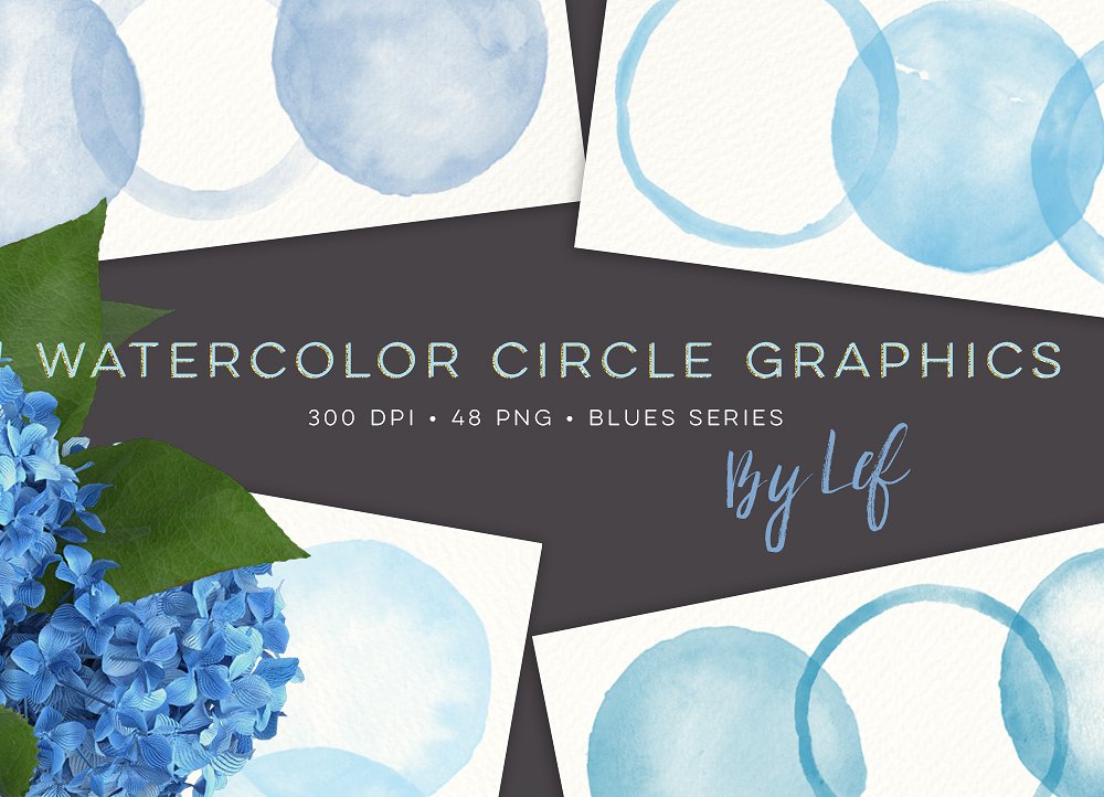 水彩圈蓝色图形Watercolor Circles and