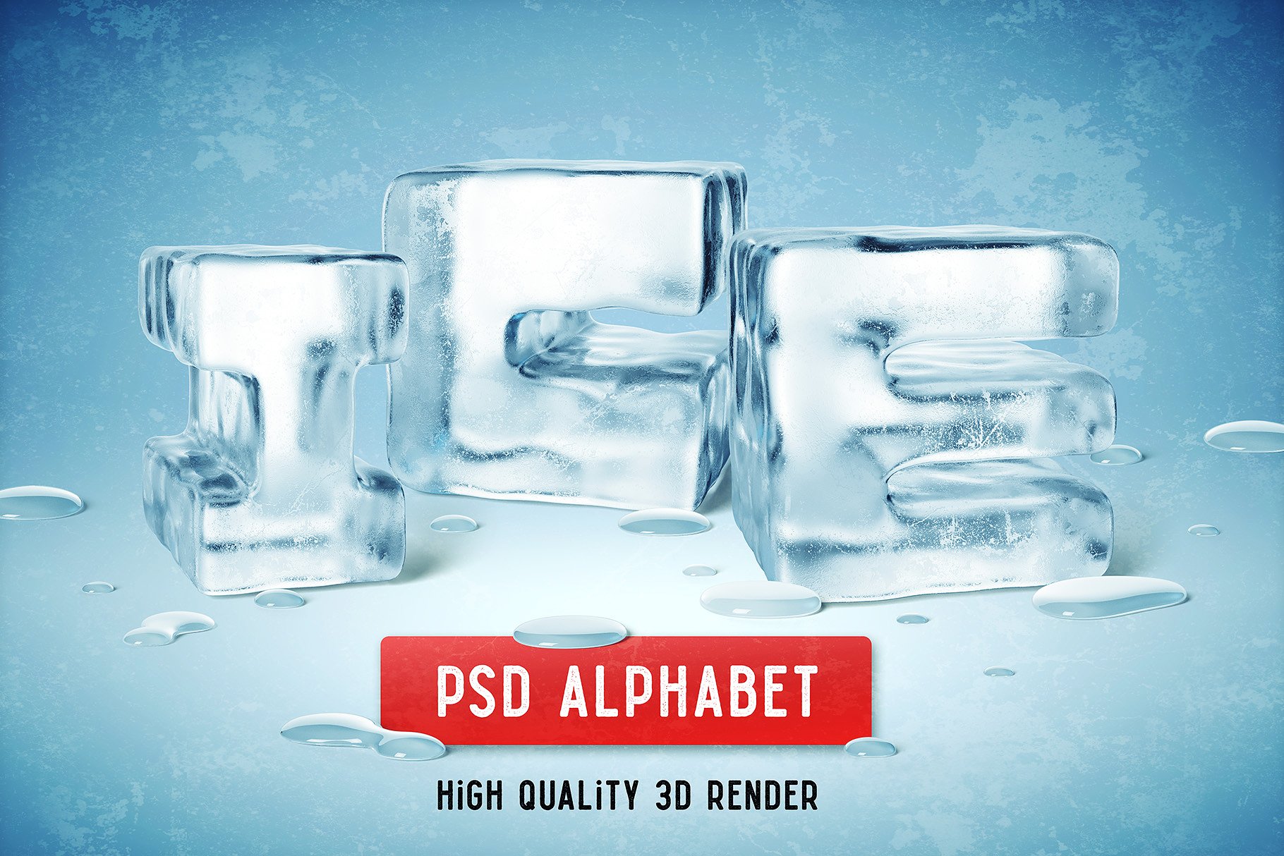 独特的3D冰块字母素材 ICE PSD ALPHABET -