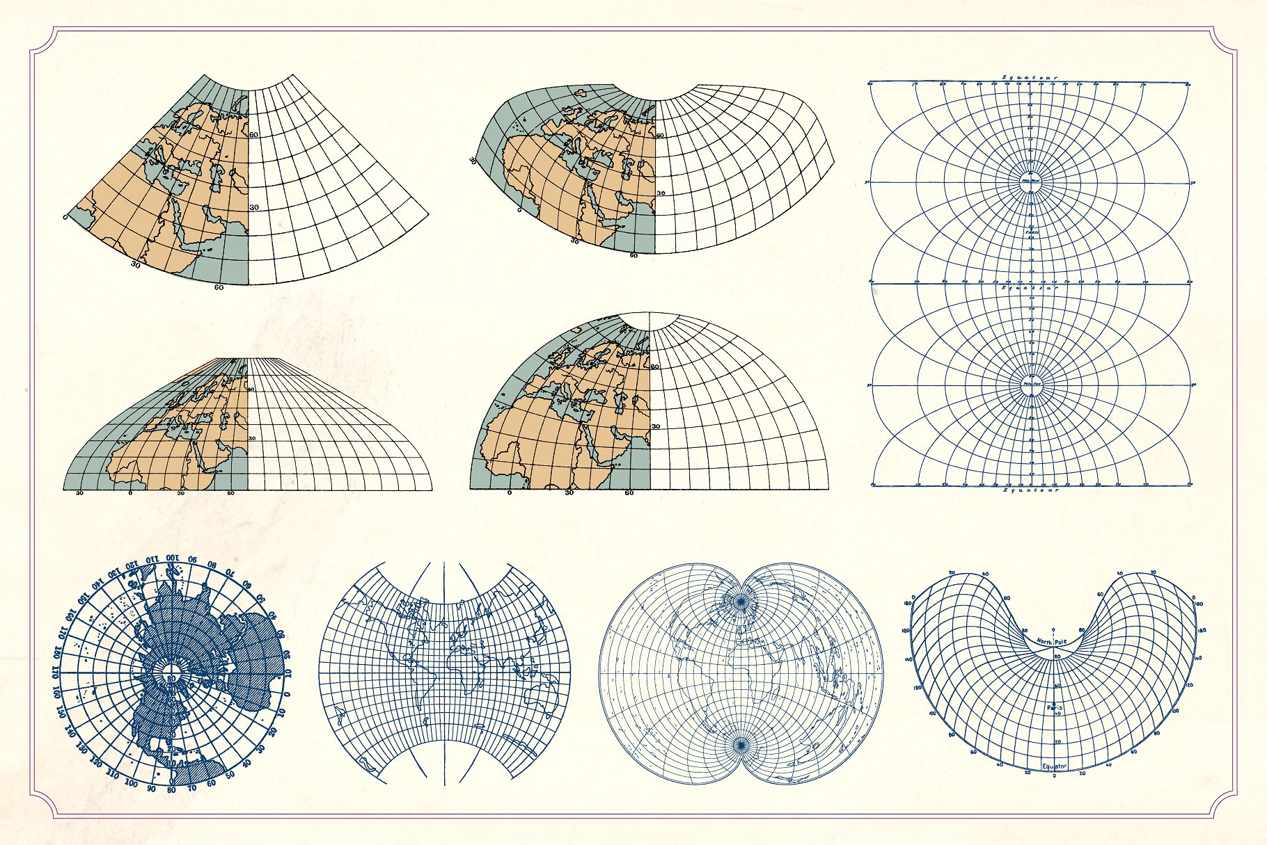 复古地图和网格Vintage Maps and Grids