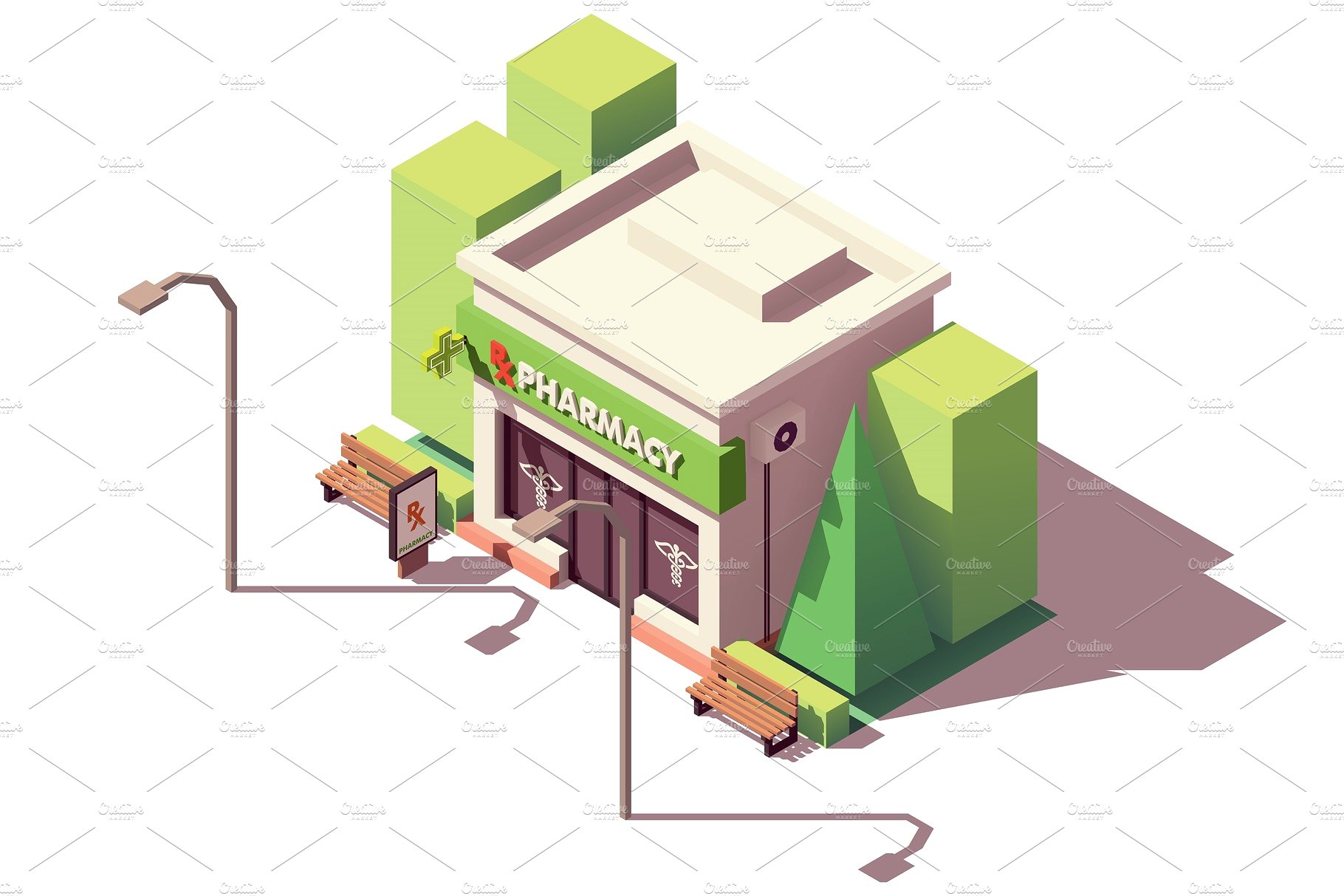 霓虹灯广告Vector isometric pharmacy