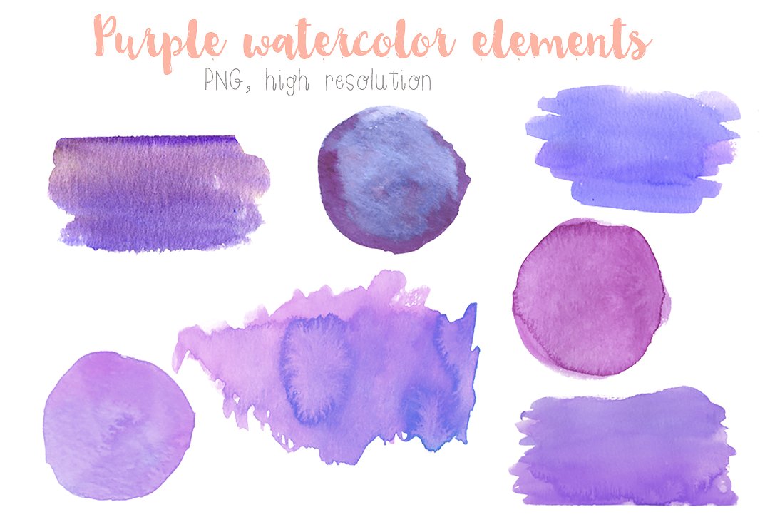手绘水彩元素Purple watercolor elemen