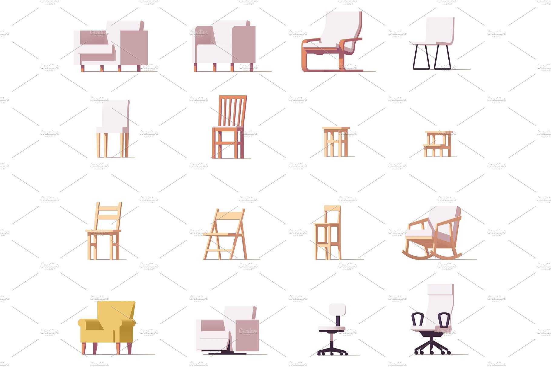 椅子和凳子Vector chairs set #223910