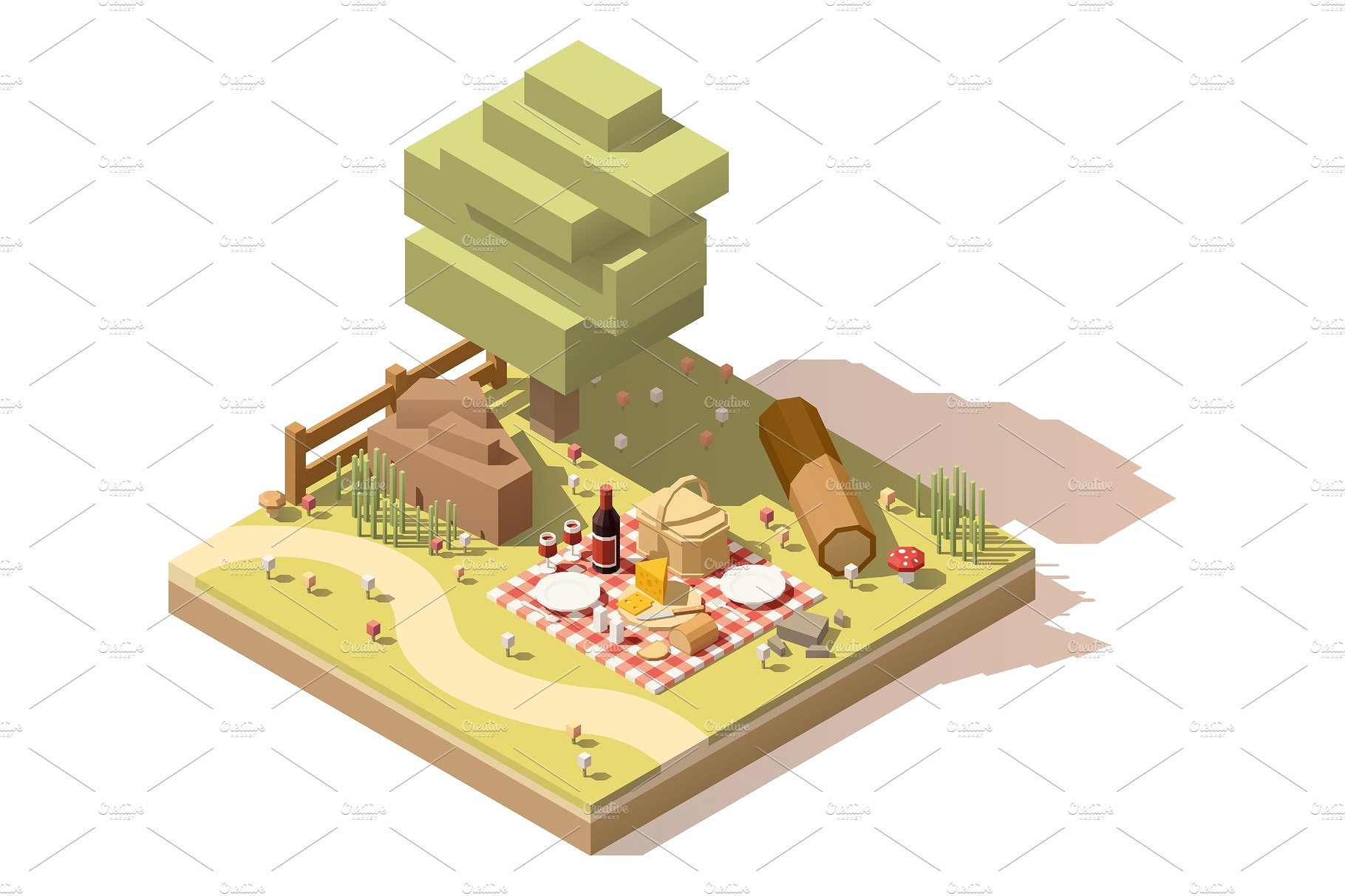 露营地设备Vector isometric low poly