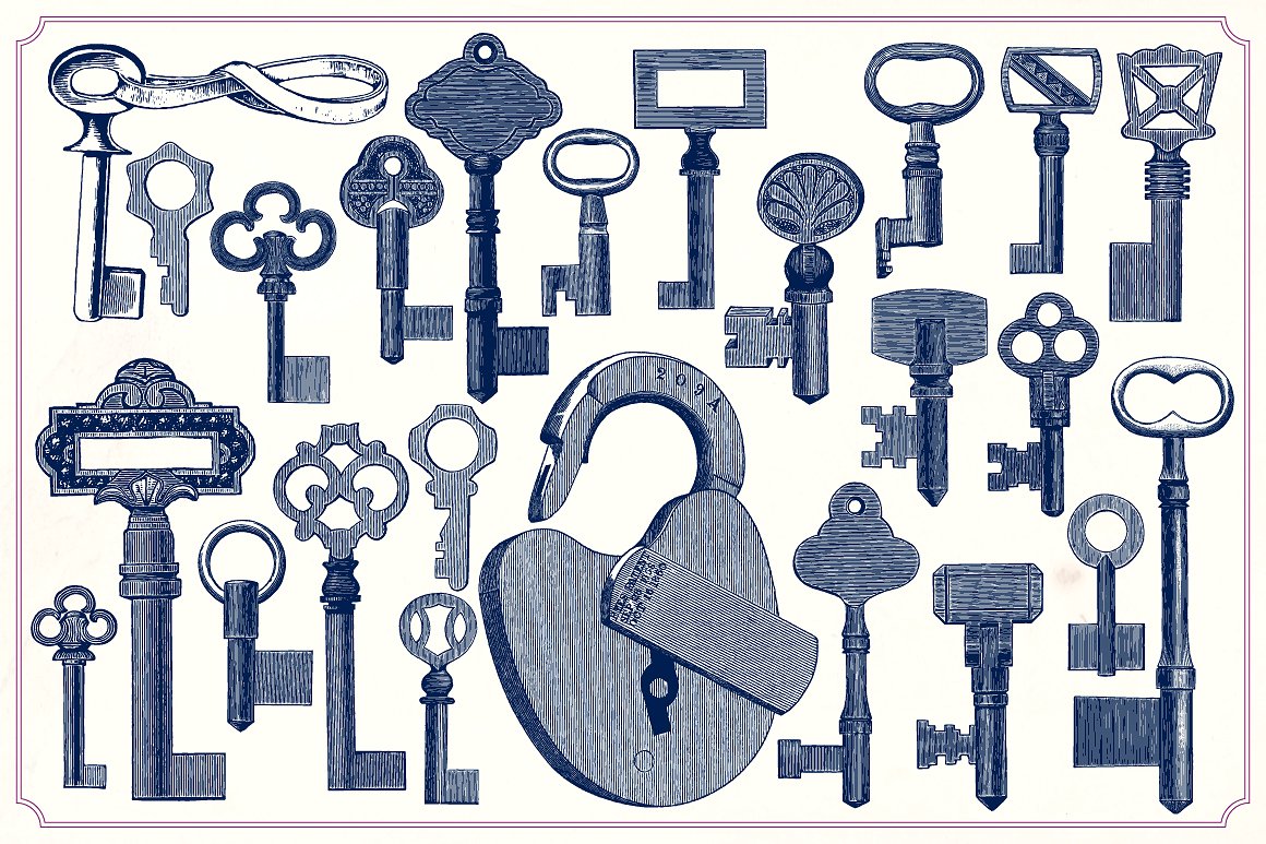 复古矢量插图Vintage Keys and Locks #