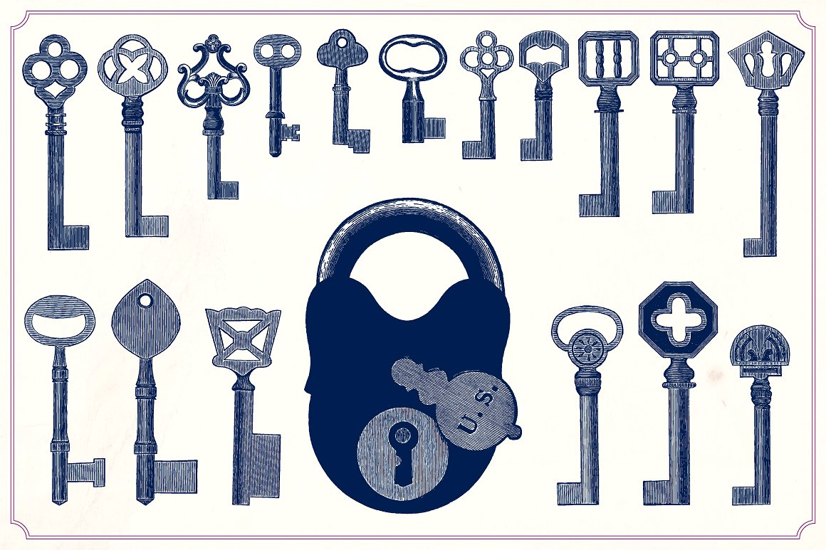 复古矢量插图Vintage Keys and Locks #