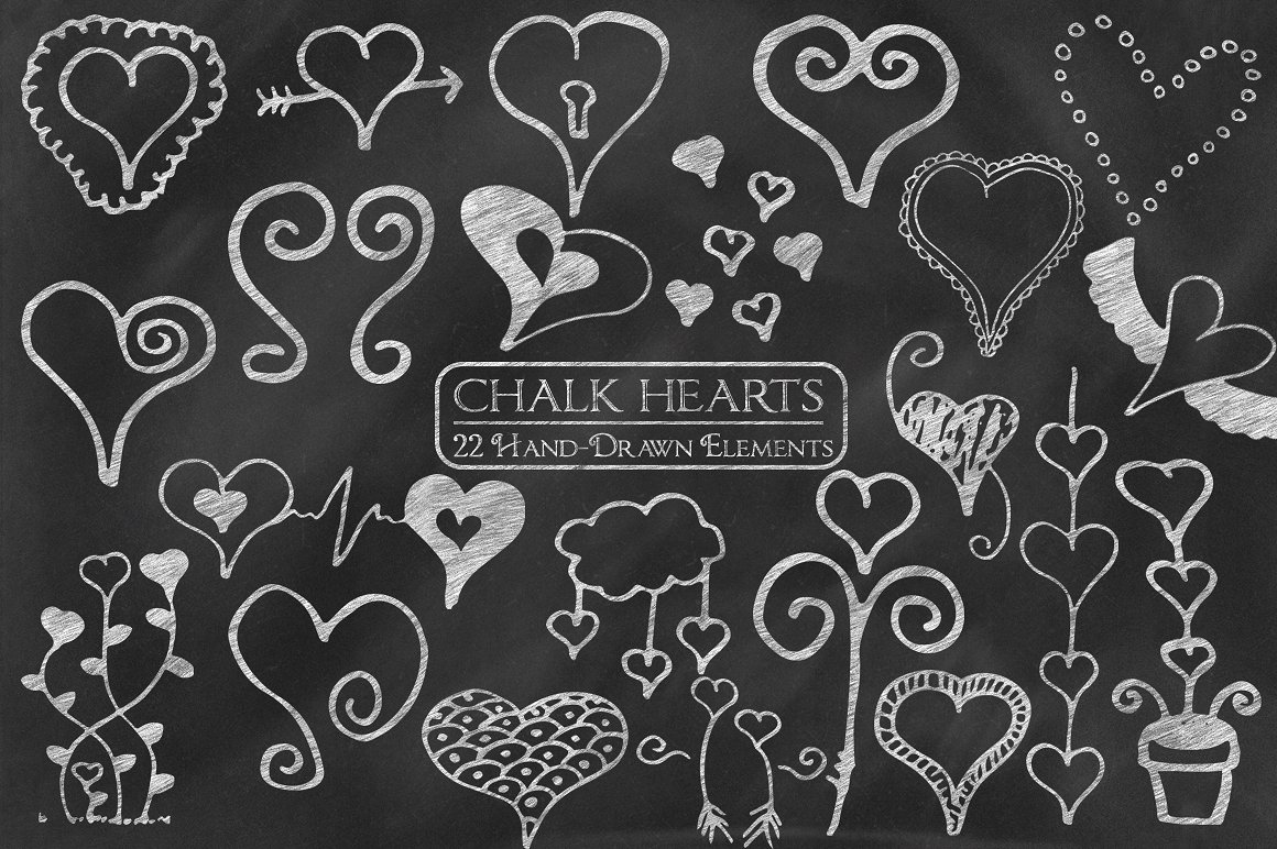 手绘粉笔心涂鸦Chalk Hearts Hand-Drawn