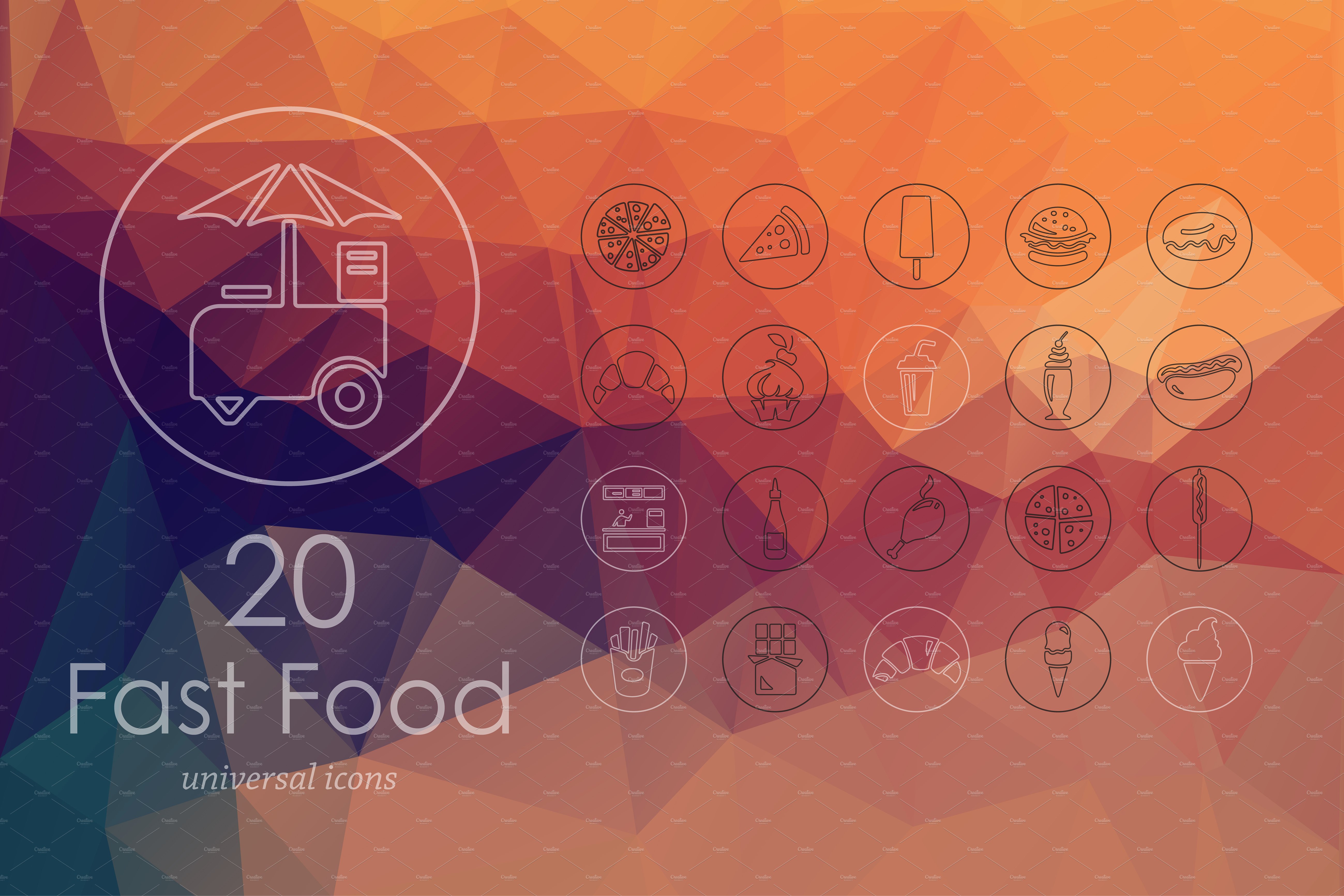 弄脏的背景20 fast food line icons #