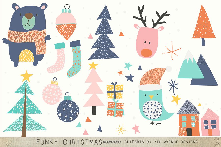 可爱圣诞主题剪贴画素材Funky Christmas Cli