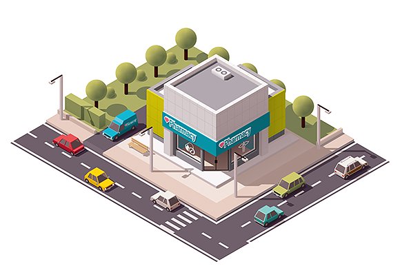 房屋模型Vector isometric drugstore