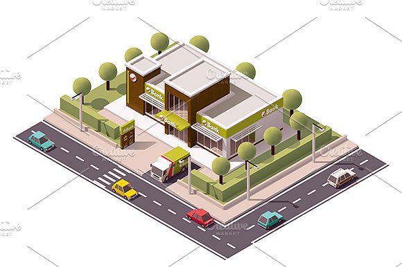 房屋模型Vector isometric bank icon