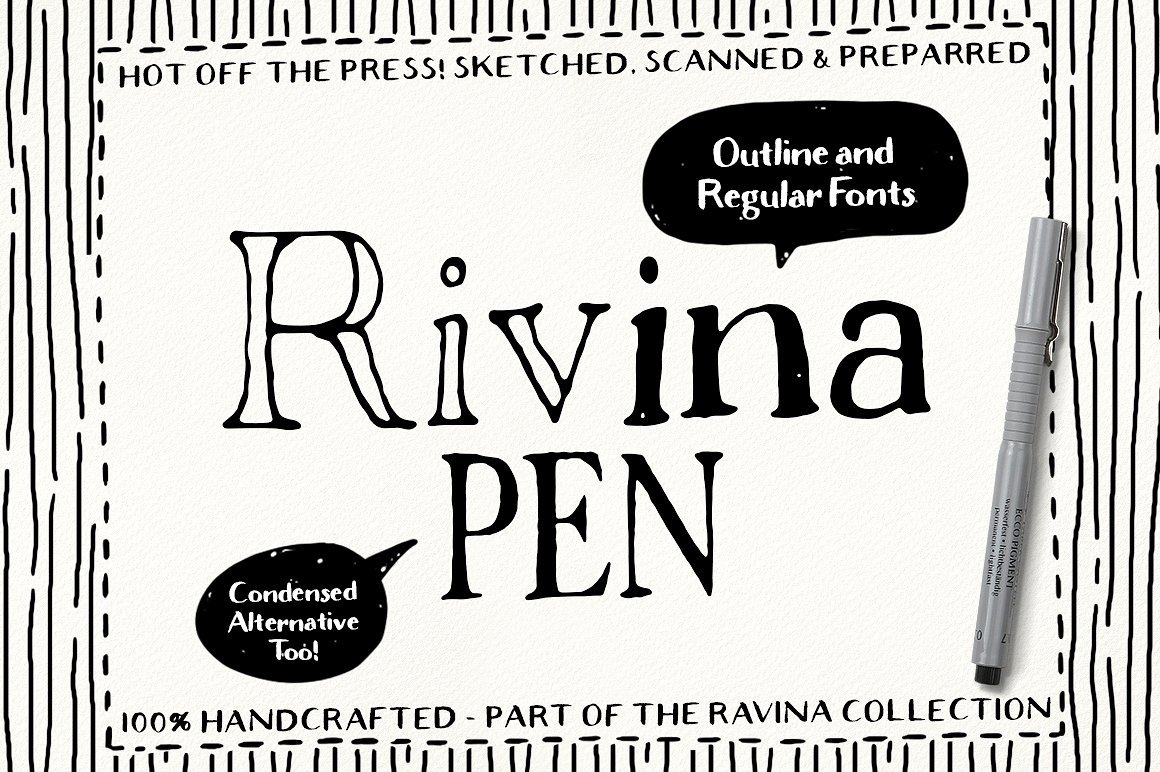 俏皮的手绘衬线Rivina Pen Font Family