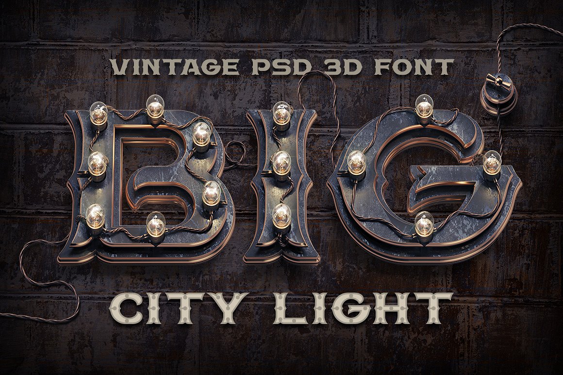 复古蒸汽朋克风格3D三维装饰字母 BIG-City-Ligh