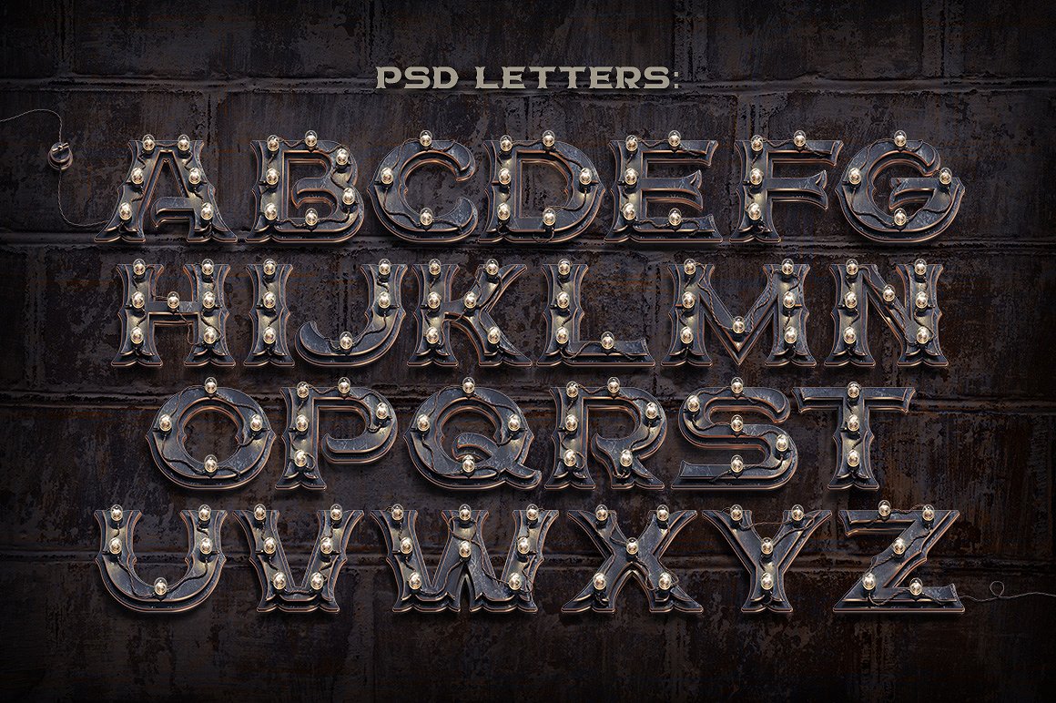 黑色复古字体PSD alphabet -quot;BIG C