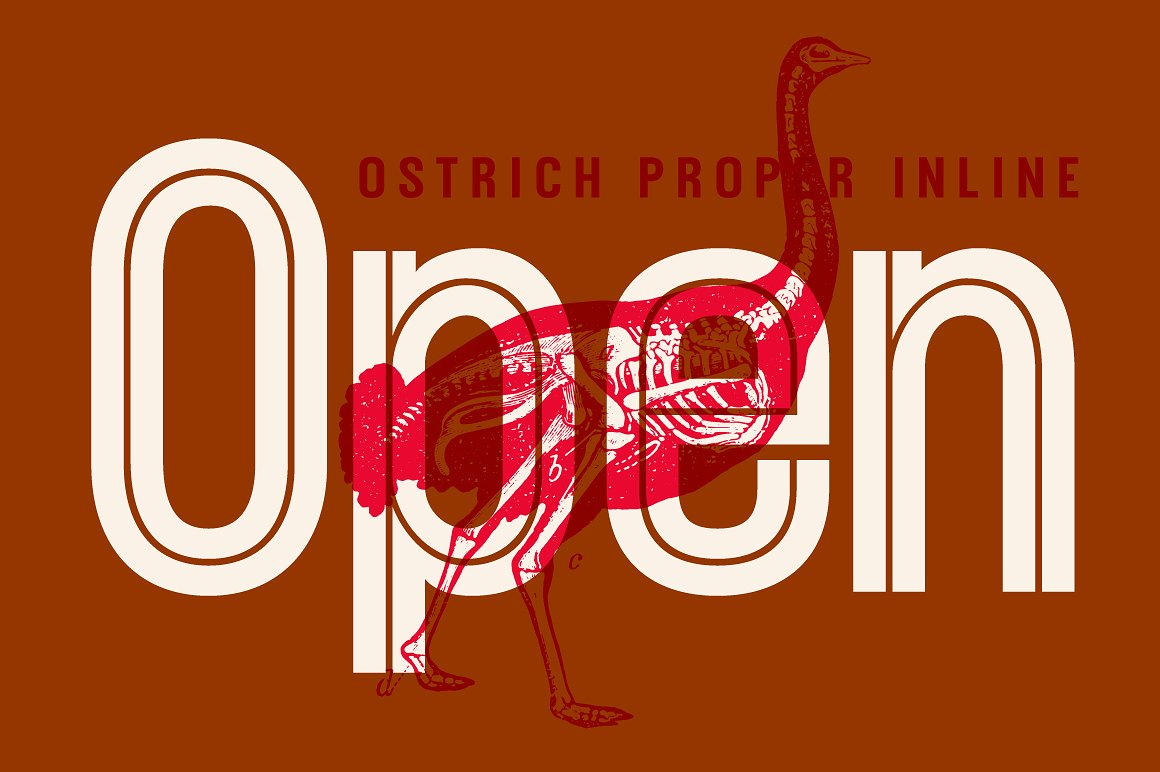 红色英文字体Ostrich Proper Inline -