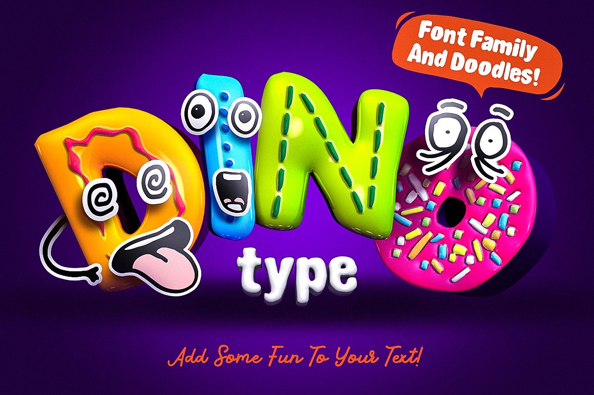 有趣的涂鸦创意英文字体 DinoType Font Fami