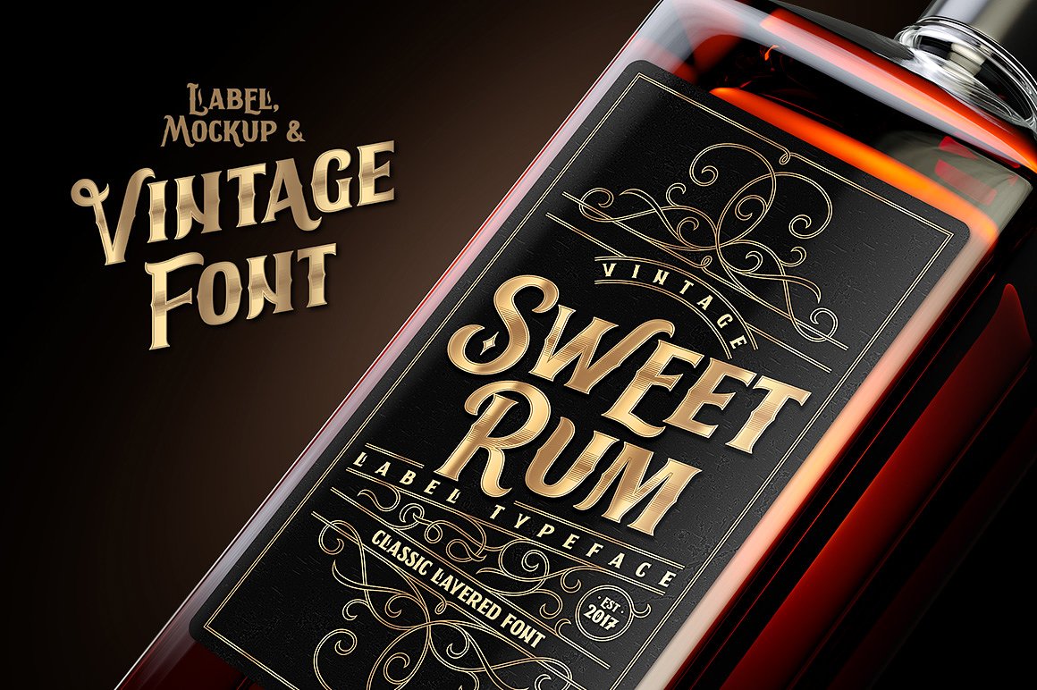 黑色复古字体Sweet Rum design set #17