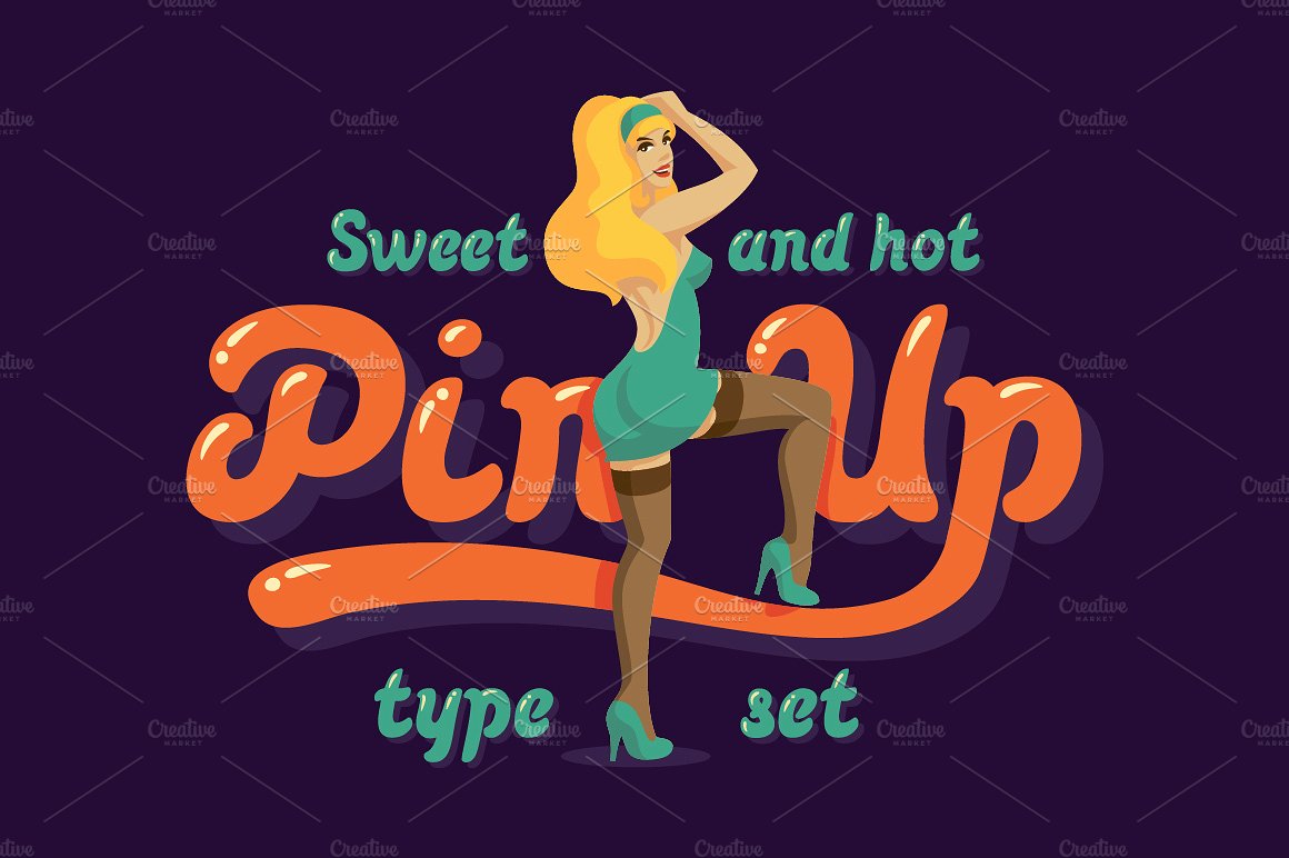 卡通固定字体Pin up Typeface Vector