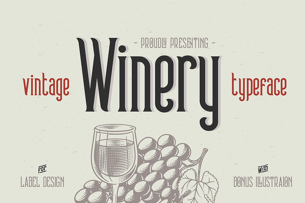 白色酒庄字体Winery font -amp; illust